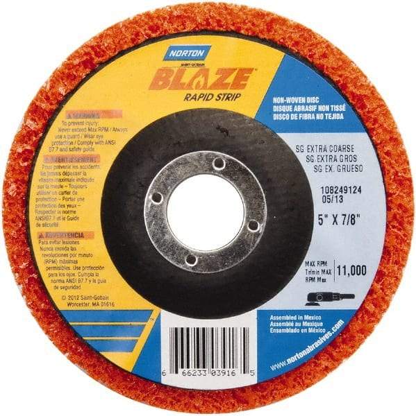 Norton - 5" Extra Coarse Grade Aluminum Oxide Deburring Disc - 7/8" Center Hole, Arbor Connection - Eagle Tool & Supply
