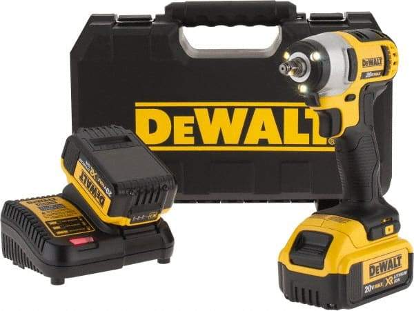 DeWALT - 3/8" Drive 20 Volt Mid-Handle Cordless Impact Wrench & Ratchet - 2,300 RPM, 0 to 2,700 BPM, 130 Ft/Lb Torque, 2 Lithium-Ion Batteries Included - Eagle Tool & Supply