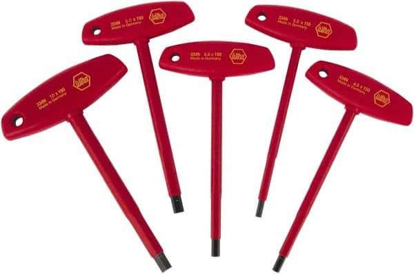 Wiha - 5 Piece, T-Handle Cushion Grip Hex Key Set - 4 to 10mm Range, Chrome Vanadium Molybdenum - Eagle Tool & Supply
