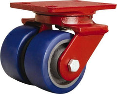 Hamilton - 4" Diam x 2" Wide x 5-5/8" OAH Top Plate Mount Swivel Caster - Polyurethane Mold onto Cast Iron Center, 1,200 Lb Capacity, Sealed Precision Ball Bearing, 4-1/2 x 6-1/2" Plate - Eagle Tool & Supply