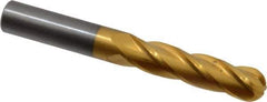 Atrax - 1/2" Diam, 2" LOC, 4 Flute Solid Carbide Ball End Mill - TiN Finish, Single End, 4" OAL, 1/2" Shank Diam - Eagle Tool & Supply