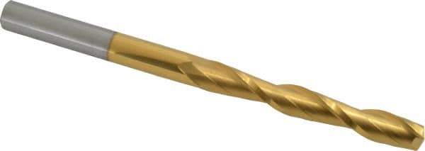Atrax - 7/16", 3" LOC, 7/16" Shank Diam, 6" OAL, 2 Flute, Solid Carbide Square End Mill - Single End, TiN Finish, Spiral Flute, 30° Helix, Centercutting, Right Hand Cut - Eagle Tool & Supply