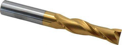 Atrax - 3/4", 3" LOC, 3/4" Shank Diam, 6" OAL, 2 Flute, Solid Carbide Square End Mill - Single End, TiN Finish, Spiral Flute, 30° Helix, Centercutting, Right Hand Cut - Eagle Tool & Supply