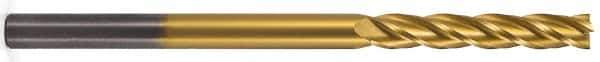 Atrax - 1", 3" LOC, 1" Shank Diam, 6" OAL, 4 Flute, Solid Carbide Square End Mill - Single End, TiN Finish, Spiral Flute, 30° Helix, Centercutting, Right Hand Cut, Right Hand Flute - Eagle Tool & Supply