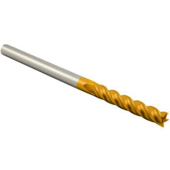 Atrax - 1/2", 3" LOC, 1/2" Shank Diam, 6" OAL, 4 Flute, Solid Carbide Square End Mill - Single End, TiN Finish, Spiral Flute, 30° Helix, Centercutting, Right Hand Cut, Right Hand Flute - Eagle Tool & Supply