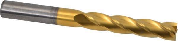 Atrax - 5/8", 3" LOC, 5/8" Shank Diam, 6" OAL, 4 Flute, Solid Carbide Square End Mill - Single End, TiN Finish, Spiral Flute, 30° Helix, Centercutting, Right Hand Cut, Right Hand Flute - Eagle Tool & Supply