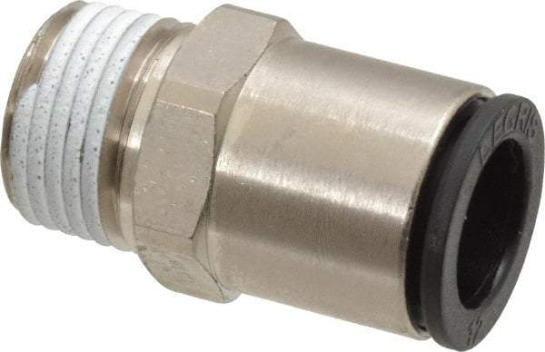Legris - 12mm Outside Diam, 3/8 NPT, Nickel Plated Brass Push-to-Connect Tube Male Connector - 290 Max psi, Tube to Male NPT Connection, Buna Nitrile O-Ring - Eagle Tool & Supply