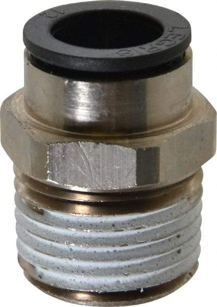 Legris - 12mm Outside Diam, 1/2 NPT, Nickel Plated Brass Push-to-Connect Tube Male Connector - 290 Max psi, Tube to Male NPT Connection, Buna Nitrile O-Ring - Eagle Tool & Supply