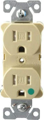 Cooper Wiring Devices - 125 VAC, 15 Amp, 5-15R NEMA Configuration, Ivory, Hospital Grade, Self Grounding Duplex Receptacle - 1 Phase, 2 Poles, 3 Wire, Flush Mount, Tamper Resistant - Eagle Tool & Supply