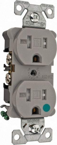 Cooper Wiring Devices - 125 VAC, 20 Amp, 5-20R NEMA Configuration, Gray, Hospital Grade, Self Grounding Duplex Receptacle - 1 Phase, 2 Poles, 3 Wire, Flush Mount, Chemical, Impact and Tamper Resistant - Eagle Tool & Supply