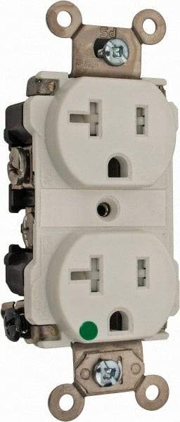 Cooper Wiring Devices - 125 VAC, 20 Amp, 5-20R NEMA Configuration, White, Hospital Grade, Self Grounding Duplex Receptacle - 1 Phase, 2 Poles, 3 Wire, Flush Mount, Chemical, Impact and Tamper Resistant - Eagle Tool & Supply