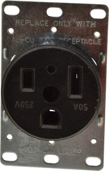 Cooper Wiring Devices - 250 VAC, 50 Amp, 6-50R NEMA Configuration, Black, Specification Grade, Self Grounding Single Receptacle - 1 Phase, 2 Poles, 3 Wire, Flush Mount, Corrosion Resistant - Eagle Tool & Supply