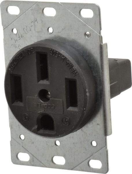 Cooper Wiring Devices - 125/250 VAC, 50 Amp, 14-50R NEMA Configuration, Black, Industrial Grade, Ungrounded Single Receptacle - 1 Phase, 3 Poles, 3 Wire, Flush Mount, Corrosion Resistant - Eagle Tool & Supply