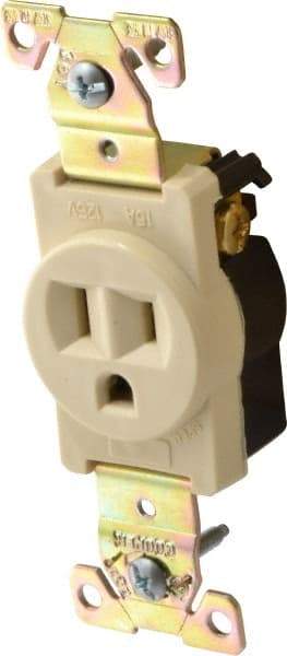 Cooper Wiring Devices - 125 VAC, 20 Amp, 5-20R NEMA Configuration, Ivory, Industrial Grade, Self Grounding Single Receptacle - 1 Phase, 2 Poles, 3 Wire, Flush Mount, Chemical, Heat and Impact Resistant - Eagle Tool & Supply