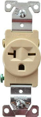 Cooper Wiring Devices - 250 VAC, 20 Amp, 6-20R NEMA Configuration, Ivory, Industrial Grade, Self Grounding Single Receptacle - 1 Phase, 2 Poles, 3 Wire, Flush Mount, Chemical, Heat and Impact Resistant - Eagle Tool & Supply