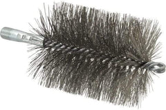 Schaefer Brush - 4-1/2" Brush Length, 3-1/2" Diam, Double Stem, Double Spiral Tube Brush - 7-1/4" Long, Stainless Steel, 1/4" NPSM Male Connection - Eagle Tool & Supply