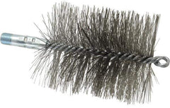 Schaefer Brush - 4-1/2" Brush Length, 3-3/4" Diam, Double Stem, Double Spiral Tube Brush - 7-1/4" Long, Stainless Steel, 1/4" NPSM Male Connection - Eagle Tool & Supply