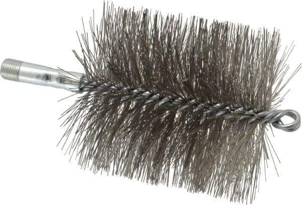 Schaefer Brush - 4-1/2" Brush Length, 4" Diam, Double Stem, Double Spiral Tube Brush - 7-1/4" Long, Stainless Steel, 1/4" NPSM Male Connection - Eagle Tool & Supply