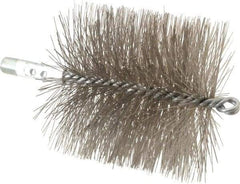 Schaefer Brush - 4-1/2" Brush Length, 4-1/2" Diam, Double Stem, Double Spiral Tube Brush - 7-1/4" Long, Stainless Steel, 1/4" NPSM Male Connection - Eagle Tool & Supply