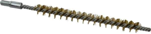 Schaefer Brush - 3" Brush Length, 5/16" Diam, Double Stem, Single Spiral Tube Brush - 4-1/2" Long, Brass, 8-32 Male Connection - Eagle Tool & Supply