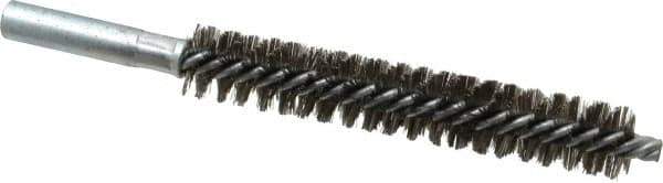 Schaefer Brush - 4" Brush Length, 11/16" Diam, Double Stem, Double Spiral Tube Brush - 6" Long, Stainless Steel, 12-24 Female Connection - Eagle Tool & Supply