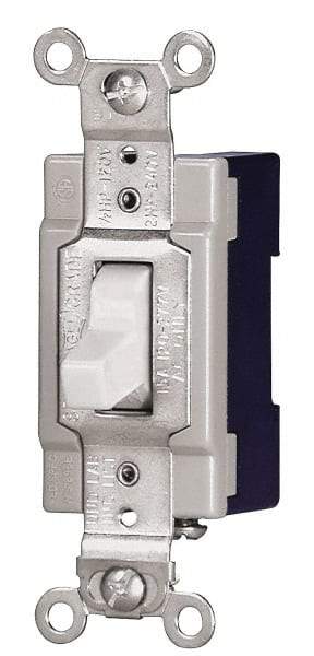 Cooper Wiring Devices - 4 Pole, 120 to 277 VAC, 15 Amp, Industrial Grade, Toggle, Wall and Dimmer Light Switch - 1.3 Inch Wide x 4.19 Inch High, Fluorescent - Eagle Tool & Supply