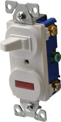 Cooper Wiring Devices - 1 Pole, 120 VAC, 15 Amp, Flush Mounted, Combination Switch with Pilot Light - NonNEMA Configuration, 1 Switch, Back Side Wiring, cULus Listed, RoHS Compliant Standard - Eagle Tool & Supply