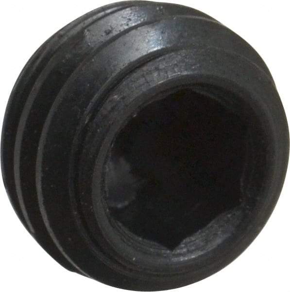 Made in USA - 1/4-28 UNF, 3/16" Length Under Head, Cup Point Set Screw - Grade 8 Alloy Steel, 1/8" Key - Eagle Tool & Supply