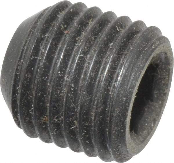 Made in USA - 3/8-24 UNF, 3/8" Length Under Head, Cup Point Set Screw - Grade 8 Alloy Steel, 3/16" Key - Eagle Tool & Supply