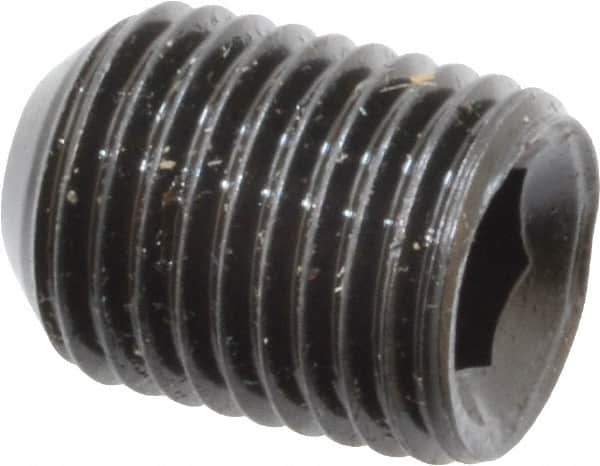 Made in USA - 3/8-24 UNF, 1/2" Length Under Head, Cup Point Set Screw - Grade 8 Alloy Steel, 3/16" Key - Eagle Tool & Supply