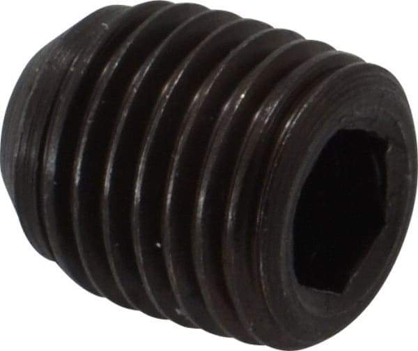 Made in USA - 7/16-20 UNF, 1/2" Length Under Head, Cup Point Set Screw - Grade 8 Alloy Steel, 7/32" Key - Eagle Tool & Supply