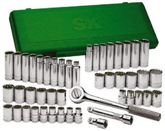 SK - 47 Piece 1/2" Drive Deep Well Socket Set - 6 Points, 1/2" to 1-1/2" (10mm to 24mm) Range, Inch/Metric Measurement Standard - Eagle Tool & Supply