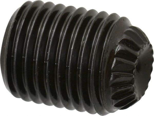 Made in USA - 3/8-24 UNF, 1/2" Length Under Head, Knurled Cup Point Set Screw - Grade 8 Alloy Steel, 3/16" Key - Eagle Tool & Supply