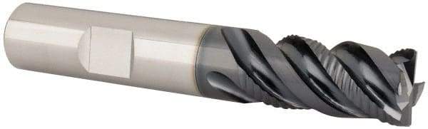 Iscar - 1/2" Diam, 1" LOC, 4 Flute Solid Carbide Roughing & Finishing Corner Chamfer End Mill - TiAlN Finish, 3" OAL, 1/2" Shank Diam, Weldon Shank, 45° Helix, Centercutting - Eagle Tool & Supply