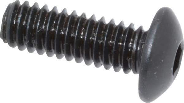 Made in USA - #8-32 UNC Hex Socket Drive, Button Screw - Alloy Steel, Black Oxide Finish, Fully Threaded, 1/2" Length Under Head - Eagle Tool & Supply