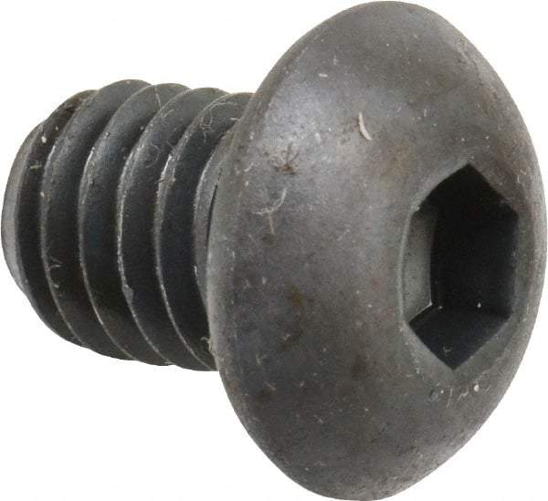 Made in USA - 3/8-16 UNC Hex Socket Drive, Button Screw - Alloy Steel, Black Oxide Finish, Fully Threaded, 1/2" Length Under Head - Eagle Tool & Supply