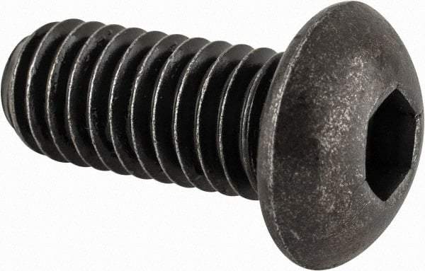 Made in USA - 3/8-16 UNC Hex Socket Drive, Button Screw - Alloy Steel, Black Oxide Finish, Fully Threaded, 7/8" Length Under Head - Eagle Tool & Supply