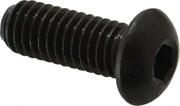 Made in USA - 3/8-16 UNC Hex Socket Drive, Button Screw - Alloy Steel, Black Oxide Finish, Fully Threaded, 1" Length Under Head - Eagle Tool & Supply
