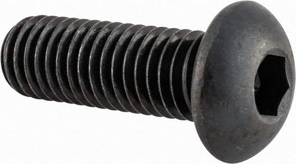 Made in USA - 1/2-13 UNC Hex Socket Drive, Button Screw - Alloy Steel, Black Oxide Finish, Fully Threaded, 1-1/2" Length Under Head - Eagle Tool & Supply