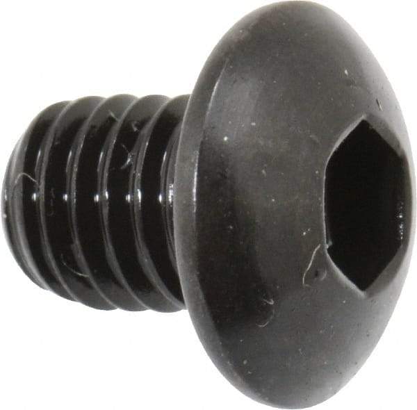 Made in USA - #10-32 UNF Hex Socket Drive, Button Screw - Alloy Steel, Black Oxide Finish, Fully Threaded, 1/4" Length Under Head - Eagle Tool & Supply
