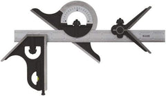 SPI - 4 Piece, 24" Combination Square Set - 1/100, 1/32, 1/50 & 1/64" (16R) Graduation, Hardened Steel Blade, Cast Iron Center, Protractor & Square Head - Eagle Tool & Supply