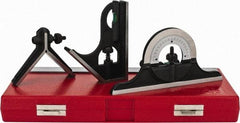 SPI - 4 Piece, 12" Combination Square Set - 1/16, 1/32, 1/64 & 1/8" (4R) Graduation, Hardened Steel Blade, Cast Iron Center, Protractor & Square Head - Eagle Tool & Supply