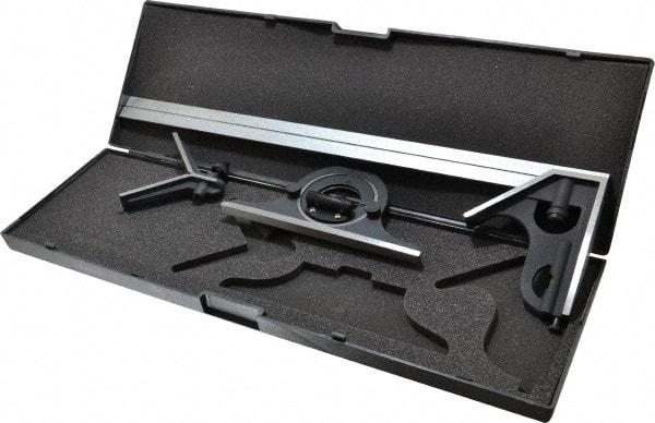 SPI - 4 Piece, 18" Combination Square Set - 1/16, 1/32, 1/64 & 1/8" (4R) Graduation, Hardened Steel Blade, Cast Iron Center, Protractor & Square Head - Eagle Tool & Supply