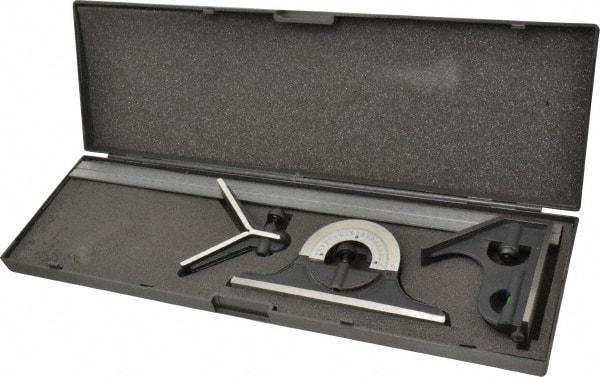 SPI - 4 Piece, 18" Combination Square Set - 1/32 & 1/64" (English/Metric) Graduation, Hardened Steel Blade, Cast Iron Center, Protractor & Square Head - Eagle Tool & Supply