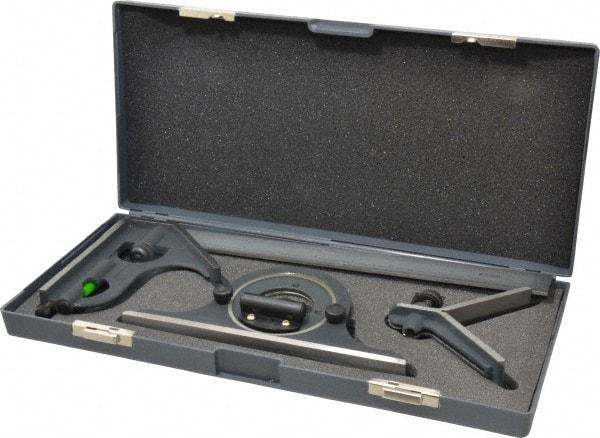 SPI - 4 Piece, 12" Combination Square Set - 1/100, 1/32, 1/50 & 1/64" (16R) Graduation, Hardened Steel Blade, Cast Iron Center, Protractor & Square Head - Eagle Tool & Supply