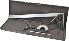 SPI - 4 Piece, 18" Combination Square Set - 1/100, 1/32, 1/50 & 1/64" (16R) Graduation, Hardened Steel Blade, Cast Iron Center, Protractor & Square Head - Eagle Tool & Supply
