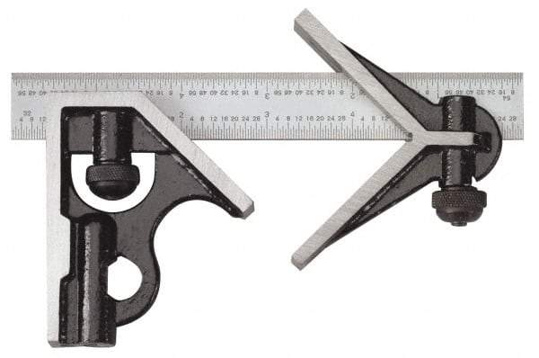 SPI - 3 Piece, 24" Combination Square Set - 1/32 & 1/64" (English/Metric) Graduation, Hardened Steel Blade, Hardened Steel Center & Square Head - Eagle Tool & Supply