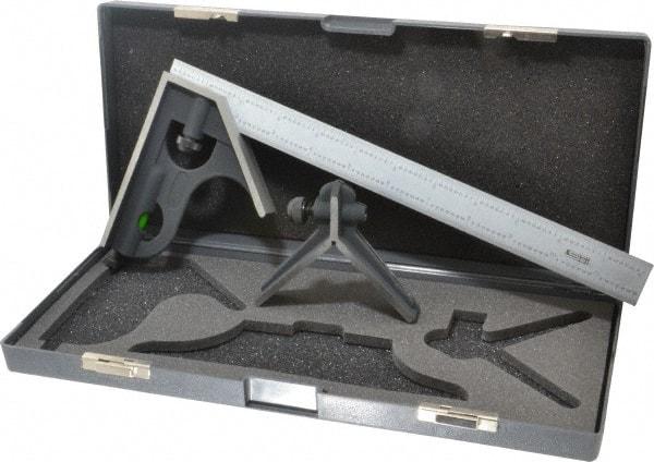 SPI - 3 Piece, 12" Combination Square Set - 1/16, 1/32, 1/64 & 1/8" (4R) Graduation, Hardened Steel Blade, Cast Iron Center & Square Head - Eagle Tool & Supply