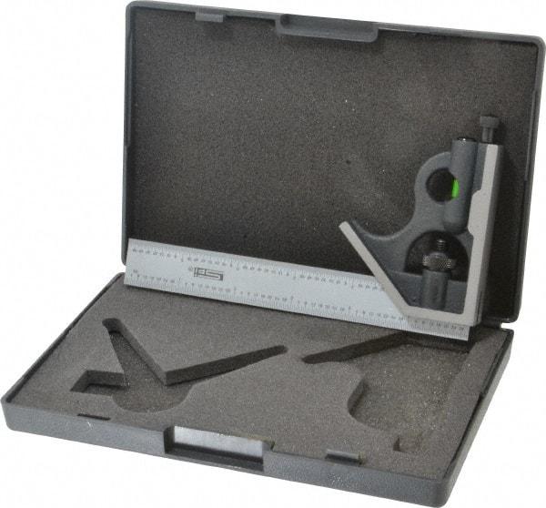 SPI - 2 Piece, 6" Combination Square Set - 1/16, 1/32, 1/64 & 1/8" (4R) Graduation, Hardened Steel Blade, Cast Iron Square Head - Eagle Tool & Supply