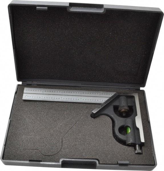 SPI - 2 Piece, 6" Combination Square Set - 1/100, 1/32, 1/50 & 1/64" (16R) Graduation, Hardened Steel Blade, Cast Iron Square Head - Eagle Tool & Supply
